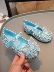 Sweet Princess Toddler Shoes Bow Rhinestone Pearl Flat Shoes For Baby Girls - Blue - View 5