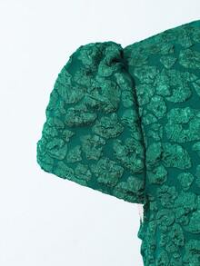 女童绿色云朵提花网纱罩衫连衣裙，适合假日派对 - 綠色 - 查看 8