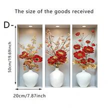 3 件套现代金银花卉艺术墙贴，独特花瓶花卉设计，可移除乙烯基贴纸，适用于家庭办公室装饰、卧室和客厅背景墙、家居装饰 - 多色 - 查看 13