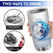 1个，20盎司/591毫升 3D打印雪狼/森林狼/白狼不锈钢真空保温旅行杯，带盖，经久耐用，防漏，完美礼物之选！生日、周年纪念礼物 - 彩色 - 查看 20