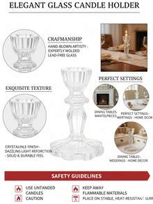 1件/套玻璃烛台，复古法式风格，透明纹理单臂锥形烛台，适用于餐桌中心装饰、客厅壁炉架摆设、婚礼招待会装饰、节日派对布置、精品酒店点缀、浪漫约会之夜、新娘送礼会布置、办公室接待氛围。 - 多色 - 查看 6