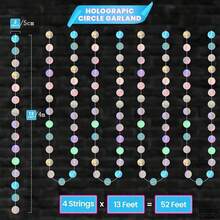 4pcs 53ft Holographic Iridescent Circle Garland - No DIY | Disco Theme Hanging Garland For Party Decorations - 彩色 - 查看 4