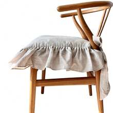 Korean Made Chair Pad 17.5'x 17.5' Slipcover Chair Cushion Cover Ties With Ruffle Farmhouse Decor Covers Only, Gift For Mom (Solid Beige) - 售米色 - 查看 1