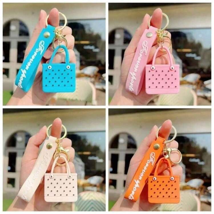 Cute Beach Hole Keychain Portable Simple Mini Car Key Chain Soft Silicone Fashion Seaside Big Basket Hanging Ornaments Bag PZPW - Màu xanh lam - Xem 2