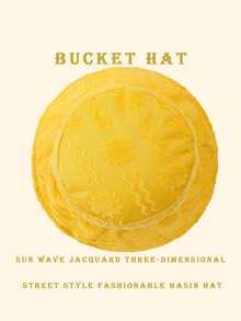 1pc Casual Polyester Jacquard Weave Wavy Sun Pattern Bucket Hat, Geometric 3D Design, Suitable For Spring, Summer, Autumn, Winter - Orange - View 4
