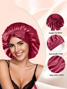 1 chiếc mũ ngủ lụa dành cho nữ, cỡ lớn, có dây thun điều chỉnh được, phù hợp với tóc xoăn hoặc tóc tết. - Nhiều màu - Xem 6
