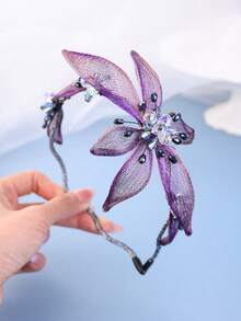 1pc Women's Handmade Blue Flower Crystal Headband, Ombre Color, Everyday & Formal Dress Accessory,Wedding Hair Accessories - 紫色 - 查看 3