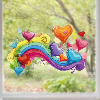 Self-Adhesive Vibrant Rainbow Love Wall Decal, A Vibrant Rainbow Love Wall Decal With Bright Colors And Dynamic Shapes. When Pasted On The Wall, It Instantly Fills The Space With Youthful Energy And Enthusiasm.