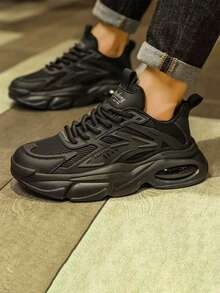 Zapatillas deportivas casuales para hombre con suela gruesa,Zapatillas de tenis con amortiguación de aire y suelas que absorben los impactos,Zapatillas deportivas de caña baja con malla transpirable,Suelas antideslizantes de goma con excelente resistencia al desgaste,Zapatos casuales de moda retro para hombre,Ideal para desplazamientos diarios, actividades al aire libre, reuniones, uso durante todo el año, muy práctico y con un estilo versátil para múltiples ocasiones - Negro - Ver 6