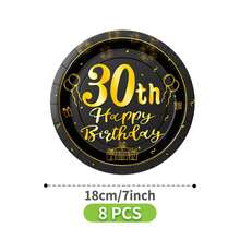 30th Birthday Black & Gold Disposable Plate, Napkin, Cup Set, Serves 8 Guests, Suitable For Birthday, Wedding, Party, Family Picnic - Multicolor - View 6