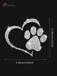 1pc Dog Paw Print Heart Design Faux Diamond Sticker, Shiny Cute Car Motorcycle Cartoon Decal - A - View 3