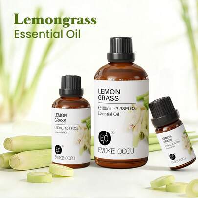  EVOKE OCCU 清爽柠檬草精油，纯天然植物精油，适用于DIY蜡烛、肥皂、洗发水、家居香氛扩香器、沐浴 - 100毫升/30毫升/10毫升
