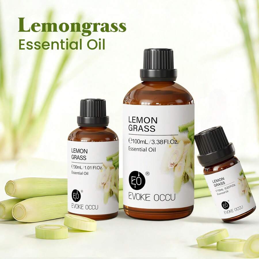 EVOKE OCCU 清爽柠檬草精油，纯天然植物精油，适用于DIY蜡烛、肥皂、洗发水、家居香氛扩香器、沐浴 - 100毫升/30毫升/10毫升 - lemongrass - 查看 1