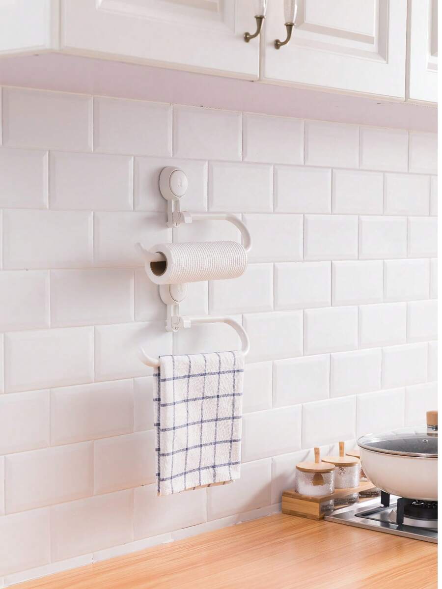 Tissue Holder - Suction Cup Tissue Holder, Wall-Mounted, Suitable For Bathrooms And Kitchens. This Suction Cup Toilet Paper Holder Can Withstand Heavy Loads And Requires No Drilling. - White - White - View 1