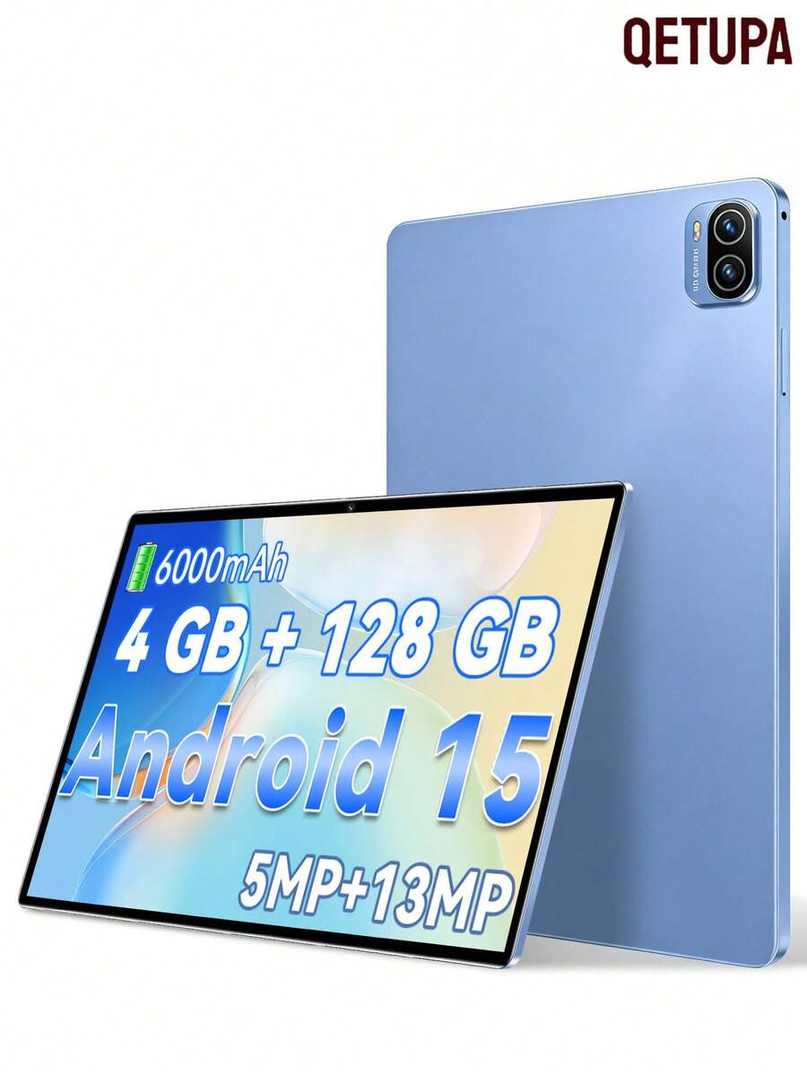 Qetupa Android 15 Pad5 平板电脑,4GB 运行内存 + 128GB 机身存储,10.1 英寸八核 2.0GHz 处理器,FHD (1200x800) IPS 触控屏,500 万像素前置摄像头和 1300 万像素后置摄像头,6000mAh 电池,支持 802.11ac WiFi 5、蓝牙 5.2 和 GPS,适合阅读和游戏。 - 藍色 - 查看 1