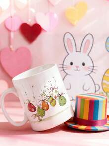 1 Stück 325ml Keramik Kaffeetasse mit Hasen Blumen & Oster Grüße - Rosa & Grüne Frühlings Hasen, Tulpen & Eier Design - Nur Handwäsche, wiederverwendbare Tasse als Ostergeschenk, für Lehrer, Kollegen, Liebste oder Geburtstagsgeschenk - Weiße Teetasse für heiße/kalte Getränke - Verschiedenfarbig - Übersicht 6