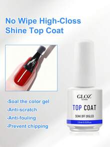 GLOZ 1 Bottle 15ml Glass Top Coat, Long-Lasting Clear Glossy Rubber Top Coat, LED UV Reinforced Nail Gel Top Coat - 無色 - 查看 8