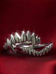 1pc/2pcs Fashionable Punk Vampire Adjustable Open Ring Set, Suitable For Parties, Music Festivals And Daily Wear, High-End Durable Men's Jewelry Ring - Silver - View 4