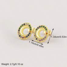 High Quality Gold Plated Shiny Crystal Zirconia Oval Shape Moon Stud Earrings For Women Hollow Design Fashion Versatile Ear Jewelry - White - View 4