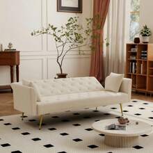 72'' Convertible Sofa Bed Modern Futon Set, Velvet Foldable Reclining Loveseat, Three Adjustment Angles,Mid Century Modern Couches For Living Room/Bedroom/Apartment, Easy Assembly,Beige Color - Beige - View 4