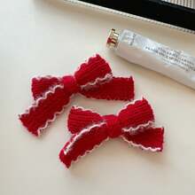 2个装女士可爱针织蝴蝶结发夹，刘海夹，马尾夹，甜美女孩发饰 - 彩色 - 查看 6