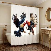 1 pièce Rideau de douche avec motif de combat de coqs à l'aquarelle avec crochets, rideau de douche d'art folklorique pour salle de bain, rideau de douche avec design dynamique de combat de coqs énergique, convient pour la décoration de salle de bain de style rustique, accessoire de salle de bain animal audacieux, article de salle de bain pour les amateurs de style campagnard, rideau de douche attrayant pour une salle de bain éclectique, rideau de douche d'art folklorique pour la décoration de la salle de bain - Multicolore - Voir 2