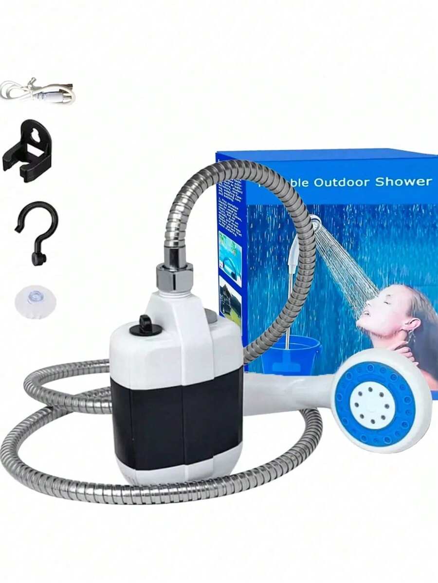 DeTODO Regadera Ducha Portátil Eléctrica Exterior USB Recargable Bomba de Mano con Manguera De 1.5 M Para Senderismo, Caravanas, el Coche o Lavar al Perro - Blanco-1 ud. - Ver 1