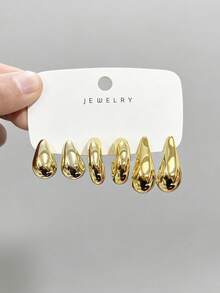 Set de 6-18 piezas de aretes con diseños de flor, gota y en forma de C en color dorado, adecuado para salidas, vacaciones y fiestas - Dorado - Ver 2