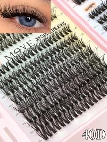 640片装30+40+50+60D卷翘度假睫毛册，混合长度簇状假睫毛，可重复使用，自然蓬松，DIY睫毛嫁接，提升妆容，适合日常、派对、旅行、节日礼物，手工制作，猫眼假睫毛 - D - 查看 5