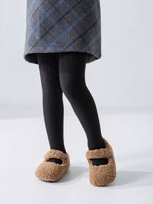 1 chiếc quần legging giữ nhiệt cho trẻ em/bé gái, màu trơn, kiểu dáng dễ thương, có quai giữ ấm, mềm mại và thoải mái, thích hợp cho mặc hàng ngày vào mùa thu/đông, đi học, dã ngoại, ở nhà, du lịch. - màu đen - Xem 3