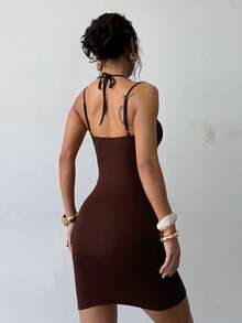 Đầm hè màu trơn cổ vuông hở lưng, vui lòng đặt hàng theo bảng kích cỡ. - Màu nâu  Mocha - Xem 6