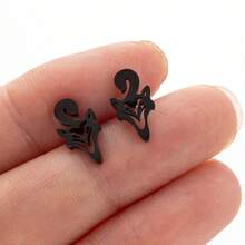 1对时尚不锈钢金色鹿头鹿角耳钉，动物造型耳环，女士简约精致首饰DIY - 黑色 - 查看 7