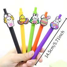 3/5pcs Easter Egg Bunny Neutral Pen Easter Themed Bunny PVC Soft Rubber Patch Neutral Pen Holiday Gift Ballpoint Pen Random Item - Sets - View 2