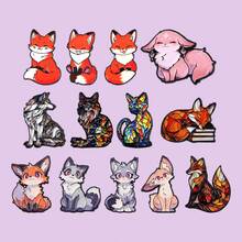 Cute Cartoon Animals Fox Enamel Pin Colorful Cats Brooch Pins Lapel Pin Badge On Backpack Clothing Accessories Jewelry Friends Gifts - Black - View 3