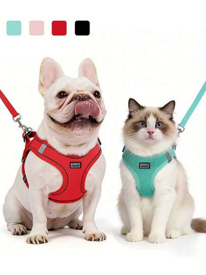 Dog Leash And Harness Set, All-Weather Mesh Material, Vest-Style Dog Chest Harness, Suitable For Walking, Jogging And Training, Fit For Small To Medium Dogs