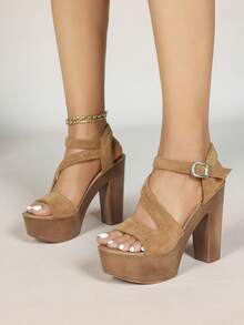 Women's Sandals, 2025 New Spring & Summer Fashion Sexy Open Toe Thick Heel Platform Waterproof Shoes - 棕色 - 查看 4