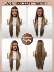 13x6蕾丝前置长直渐变棕色合成假发，适合日常、派对、化妆、舞会、情人节及其他场合。 - 彩色 - 查看 9