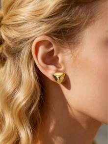 Mazuer 一对简约18K镀金水滴三角形耳钉，不锈钢材质，女士饰品，适合通勤、派对、日常佩戴、办公室等场合。 - 金黃色 - 查看 3