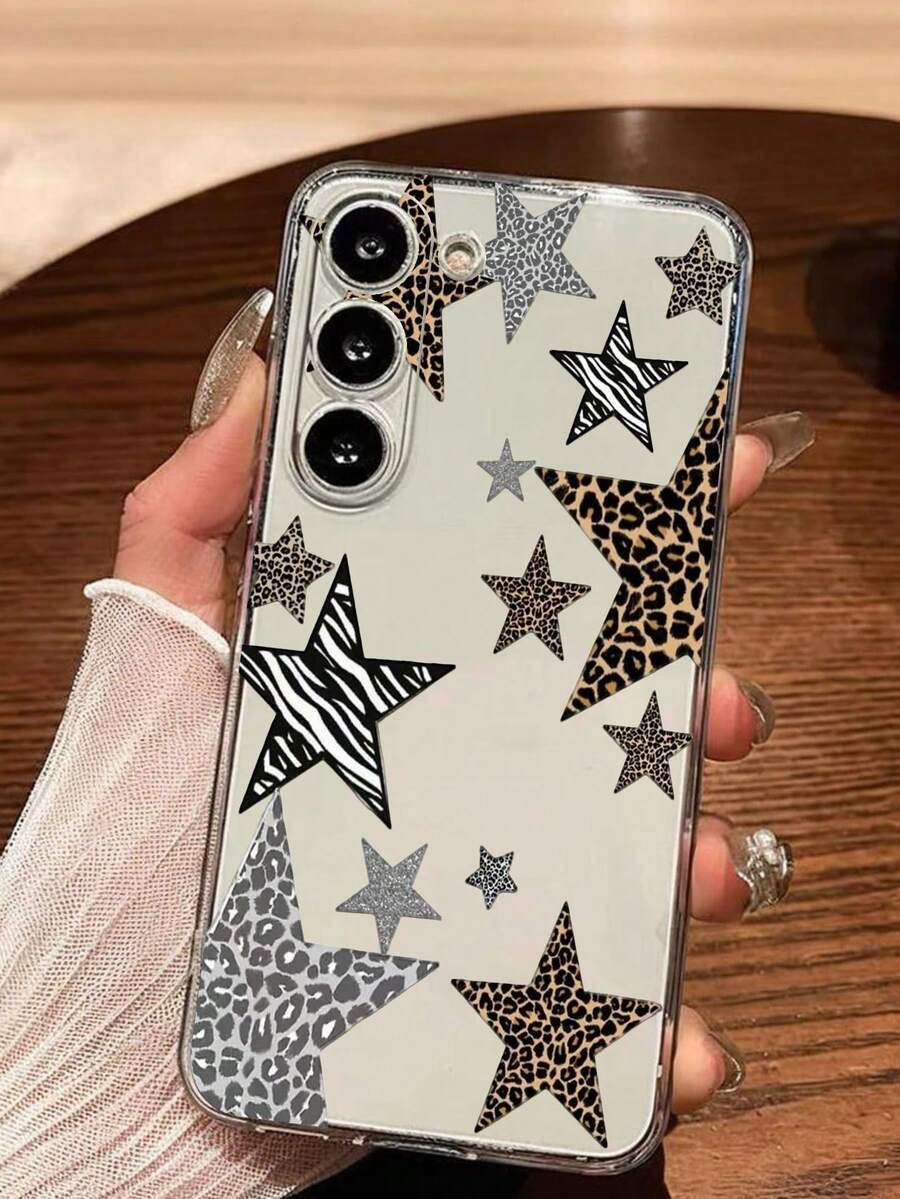 1pc Leopard Print Star Soft Phone Case, Compatible With Huawei Honor, Redmi, MOTO, Galaxy A04e/12/A13/A14/A34/A50/A52/A53/A54/S21/S22/S23/S24/S25/S25 Ultra/S25 FE/S26/S26 PLUS/S26 ULTRA/S26 EDGE, 6A/7A/8A, 12T/13T/15T/15T Pro - Clear - View 1