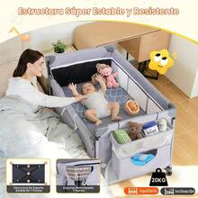 cunas para bebésKONEIYA Cuna para Bebe con Mosquitera 3 en 1 3 Niveles Ajustables Corral para Bebe Multifuncional Portatil Y Plegable Acopla Cama Colecho Incluye Organizador Y Juguetes 110 * 80 * 60cm - gris1 - Ver 3