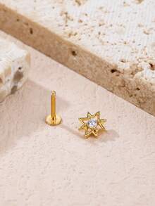 1pc Fashionable Diamond Star Stud Earrings, Suitable For Women's Daily Wear - Star - View 2