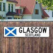 2D Flat - Vintage Glasgow Scotland Metal Sign - 3.94x15.75inch, Rustic Blue & White Wall Decor With St. Andrew'S Cross, Ideal For Garage, Home, Or Holiday Gift, Garage Signage | Retro Wall Art | Durable Iron Sign, Metal Wall Art Decor - 1PC - 查看 1