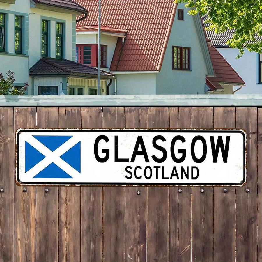 2D Flat - Vintage Glasgow Scotland Metal Sign - 3.94x15.75inch, Rustic Blue & White Wall Decor With St. Andrew'S Cross, Ideal For Garage, Home, Or Holiday Gift, Garage Signage | Retro Wall Art | Durable Iron Sign, Metal Wall Art Decor - 1PC - 查看 1
