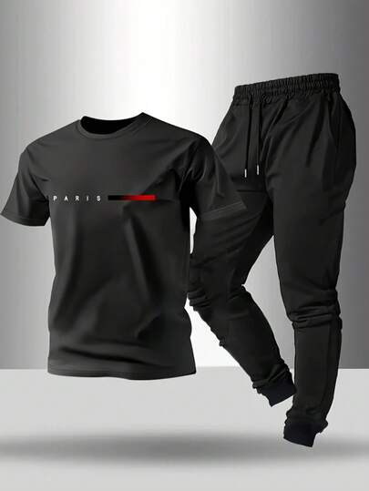 Hombre002y006 Conjunto Casual de Camiseta y Pantalón para Hombre: Estilo Urbano Versátil, Cómodo Diario Tela suave y transpirable, sin calor excesivo. Ideal para salidas, reuniones y actividades al aire libre. Diseño minimalista, corte ajustado para todo tipo de cuerpo.