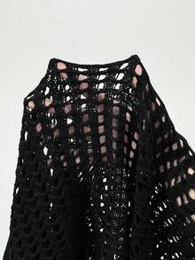 女士优雅性感透视Y2K露脐吊带背心镂空沙滩度假针织罩衫，夏季黑色春季派对 - 黑色 - 查看 9