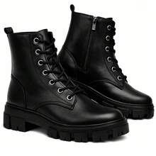Women's Black Ankle Boot With Chunky Sole, Mid-Calf, Thick Sole, And Modern Design For Urban Looks - Black - View 1