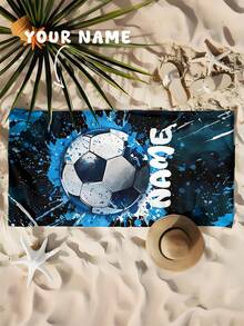 1pc Personalized Football Pattern Custom Beach Towel, Customized Bath Towel, Kids Towel, Pool Towel, Bathroom Towel, Holiday Gift, Beach Towel, Outdoor Travel, Beach Essential ,For Family - Multicolor - View 9
