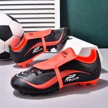 MINGBIN 1 par de zapatos de fútbol unisex, zapatos de entrenamiento y partido de césped natural al aire libre de caña baja, tacos de fútbol americano para adolescentes, zapatos deportivos profesionales con cordones delanteros de PU, tacos largos AG/FG - Negro y rojo - Ver 10