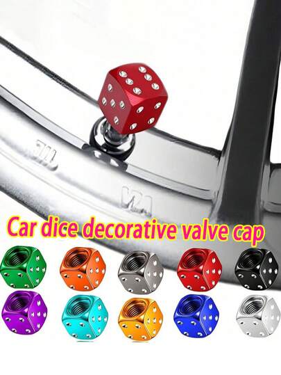 4pcs Dice Design Tire Valve Stem Caps, Fit For Car Truck Motorcycle Bicycle, Universal Metal Tire Valve Dust Covers Decorative Accessories, Durable Automotive Tire Valve Stem Protectors, Fashionable Metal Valve Stem Decorations, Bicycle Tire Valve Caps, Alloy Valve Stem Decorations, Car Wheel Accessories Gift Set