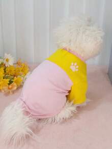 2-Tone Pet Dog Paw Print T-Shirt, Casual Outdoor Wear For Small Cats & Dogs - Pink - View 5